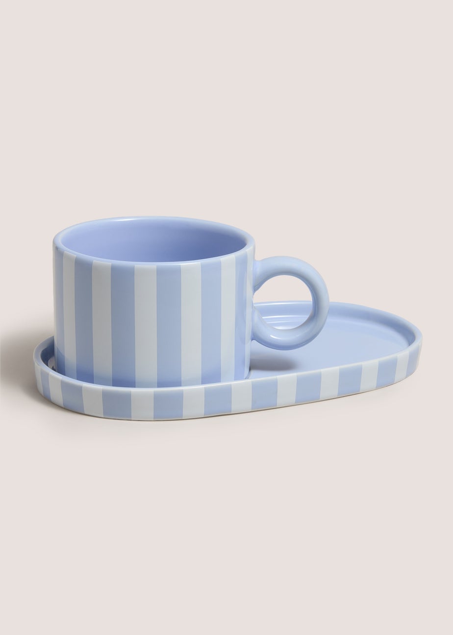 Blue Stripe Soup Bowl & Plate Set