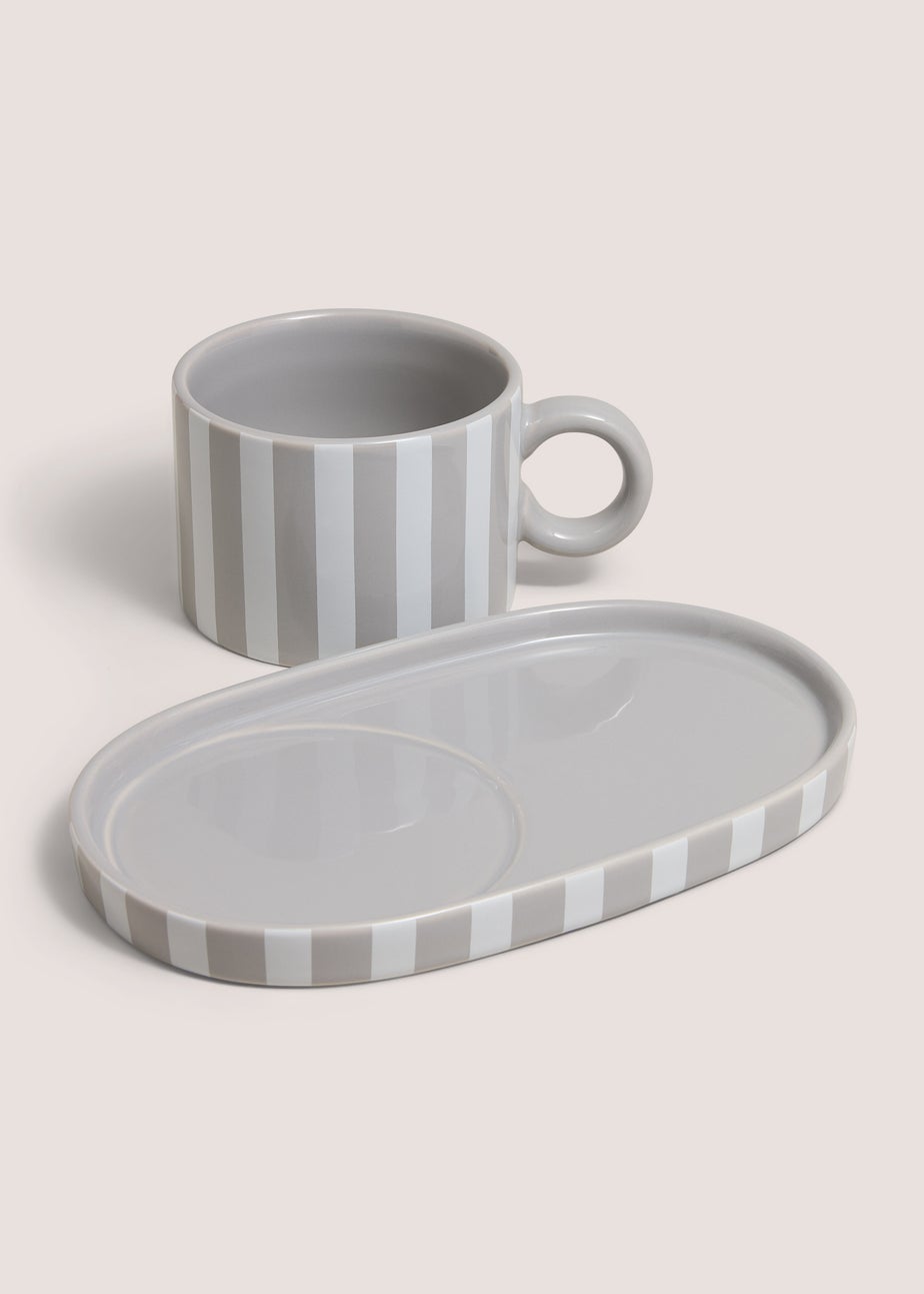 Grey Stripe Soup Bowl & Plate Set