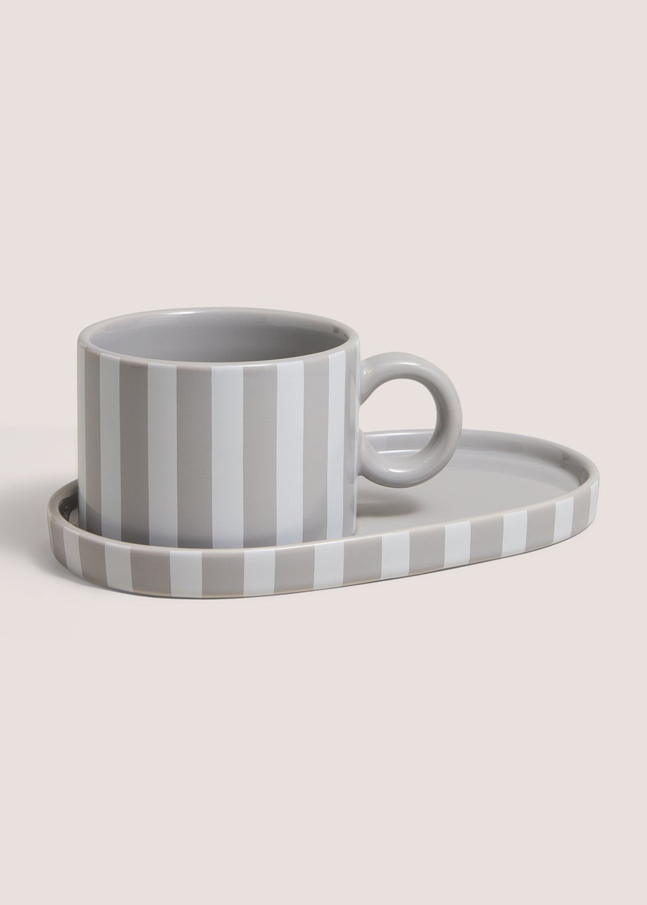 Grey Stripe Soup Bowl & Plate Set