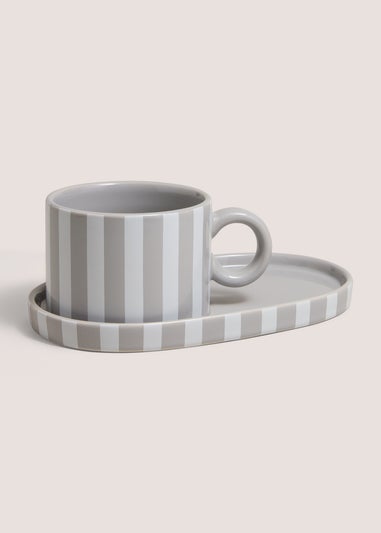 Grey Stripe Soup Bowl & Plate Set