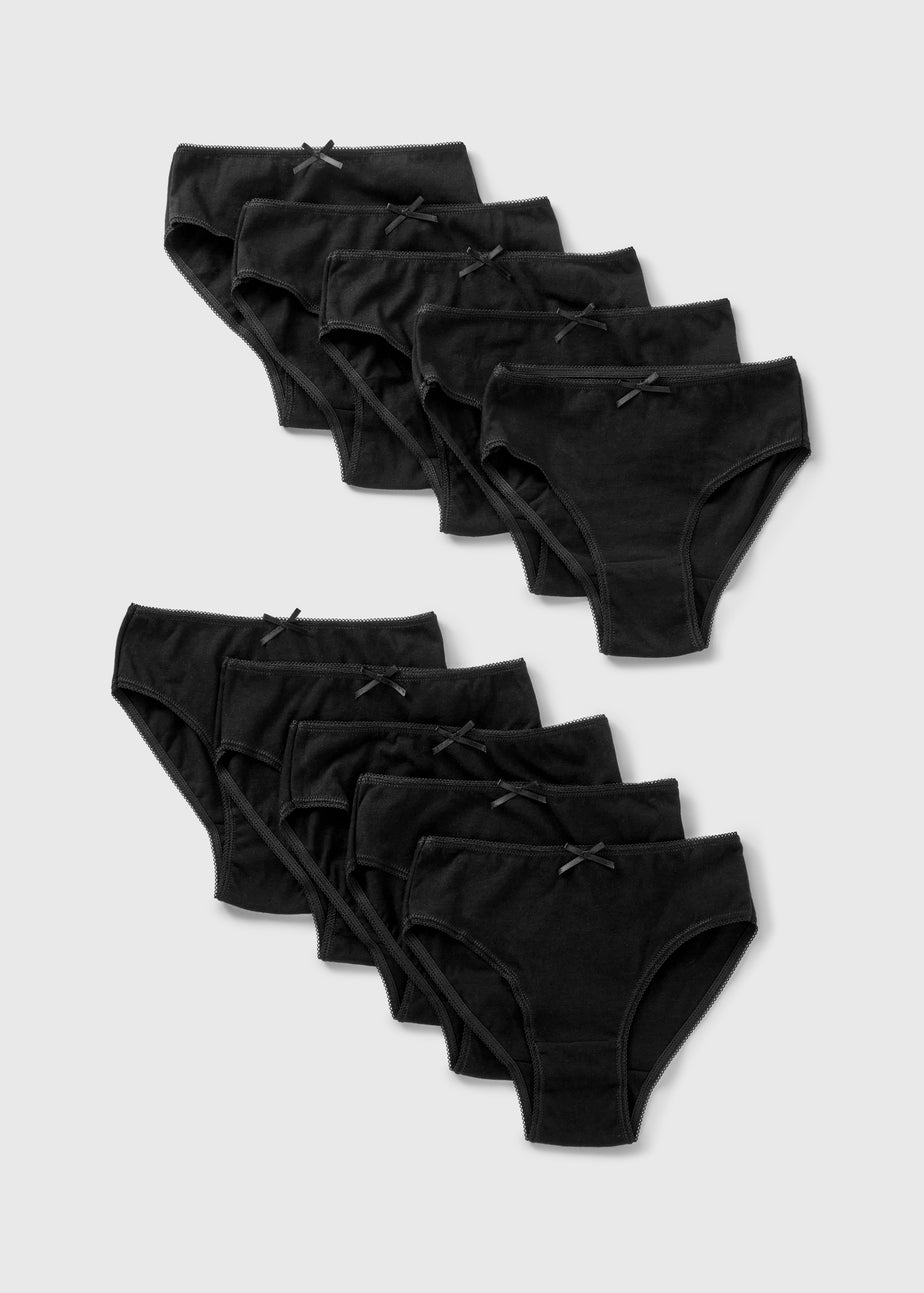 10 Pack Girls Black Briefs (2-13yrs)