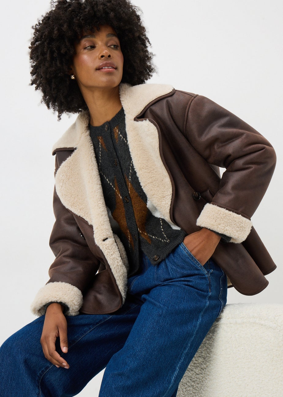 Brown Contrast Aviator Jacket