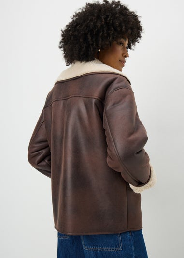 Brown Contrast Aviator Jacket