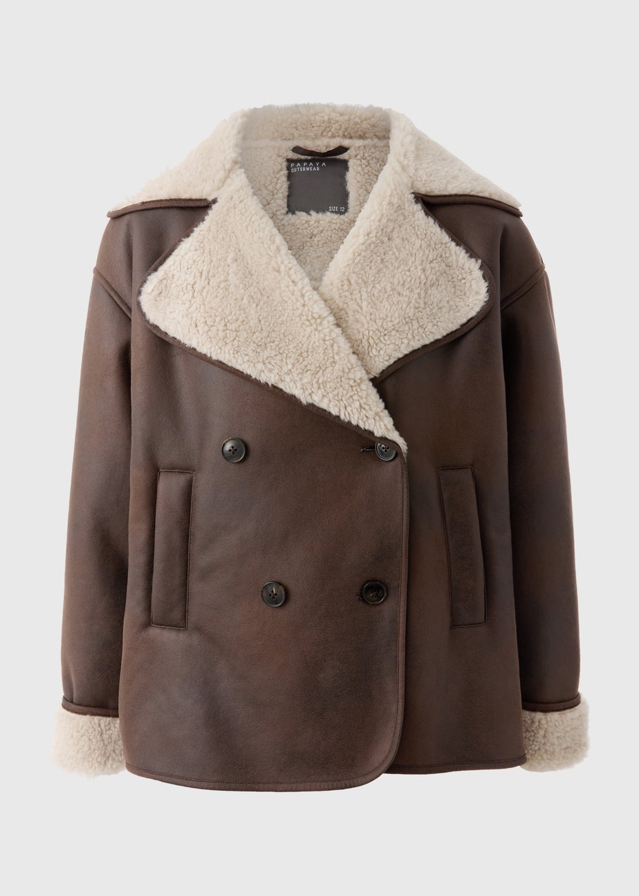 Brown Contrast Aviator Jacket