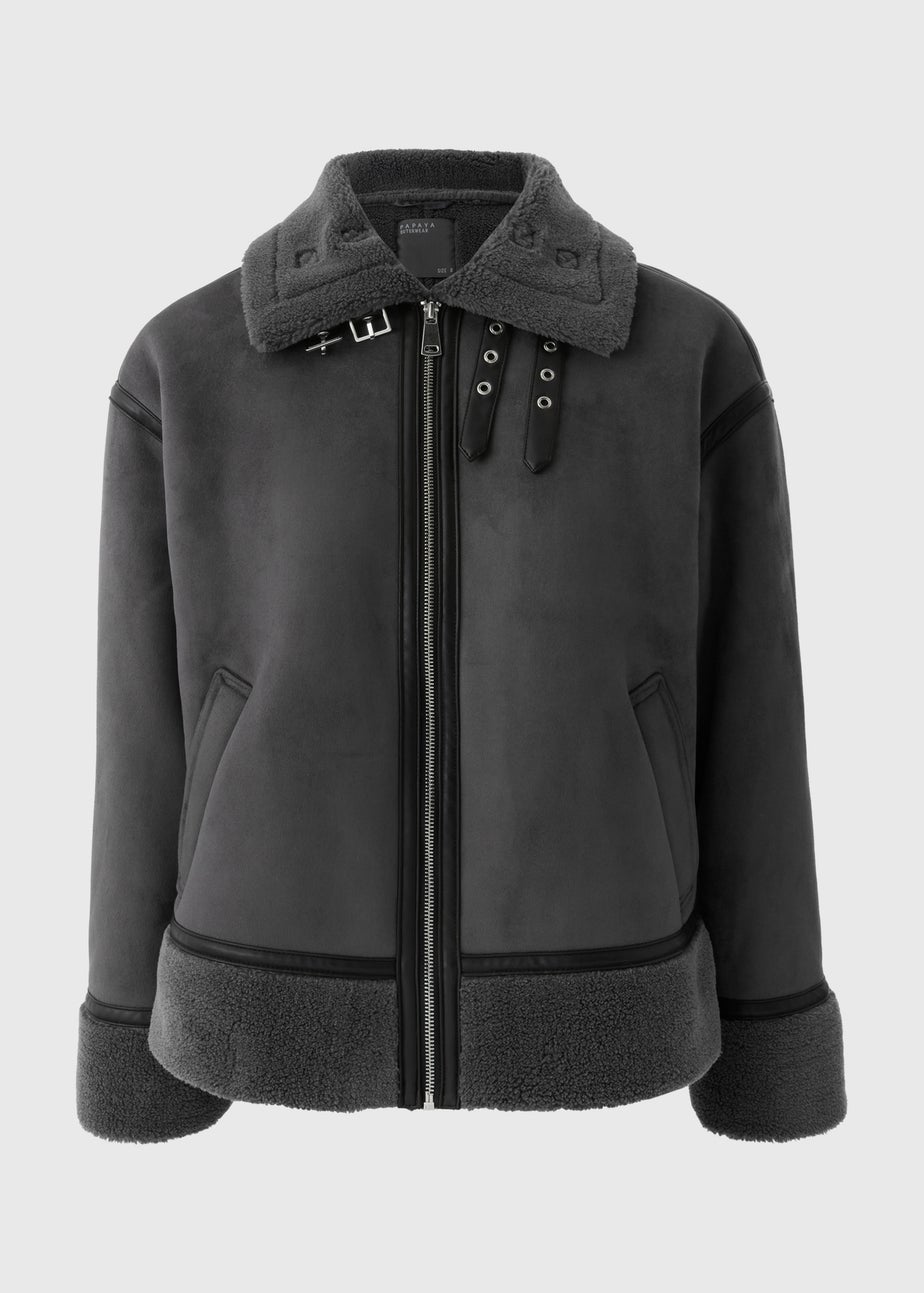 Grey Aviator Suedette Jacket