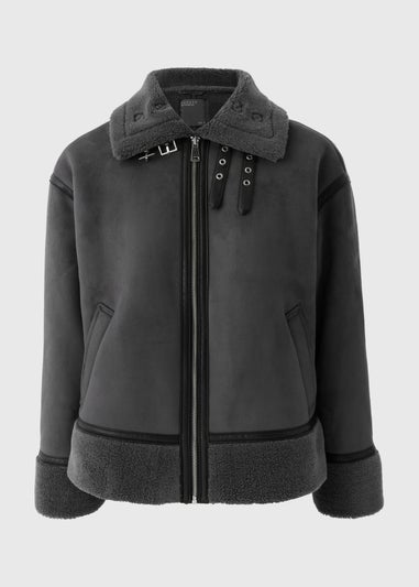 Grey Aviator Suedette Jacket