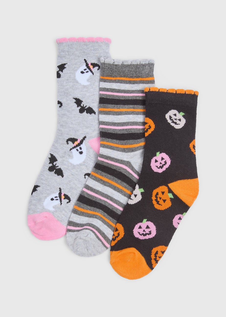 3 Pack Girls Multicolour Halloween Socks (Younger 6-Older 6.5)