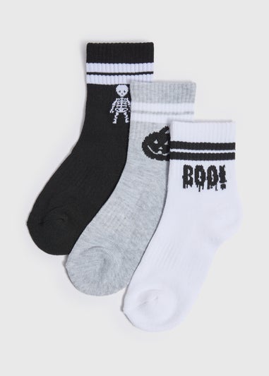 3 Pack Multicolour Mono Skeleton Sports Socks (Younger 6-Older 6.5)