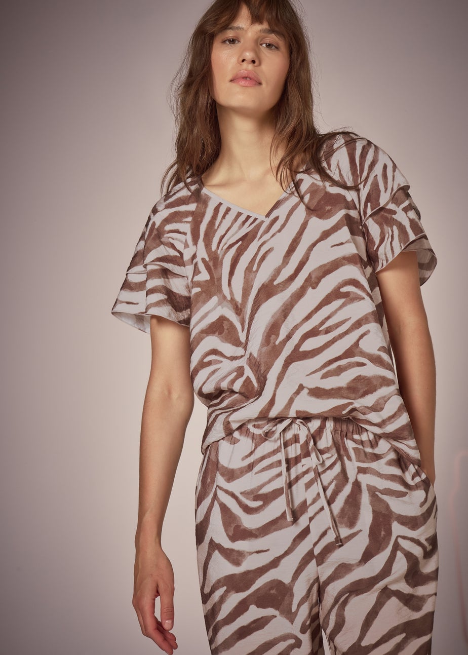 Et Vous Brown Zebra Co-Ord Tea Top