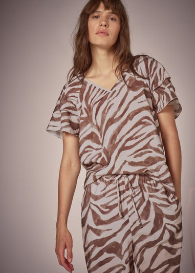 Et Vous Brown Zebra Co-Ord Tea Top