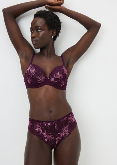 Plum Floral Lace Bra & Knicker Set
