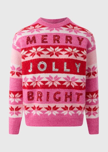 Pink Merry Jolly & Bright Christmas Jumper