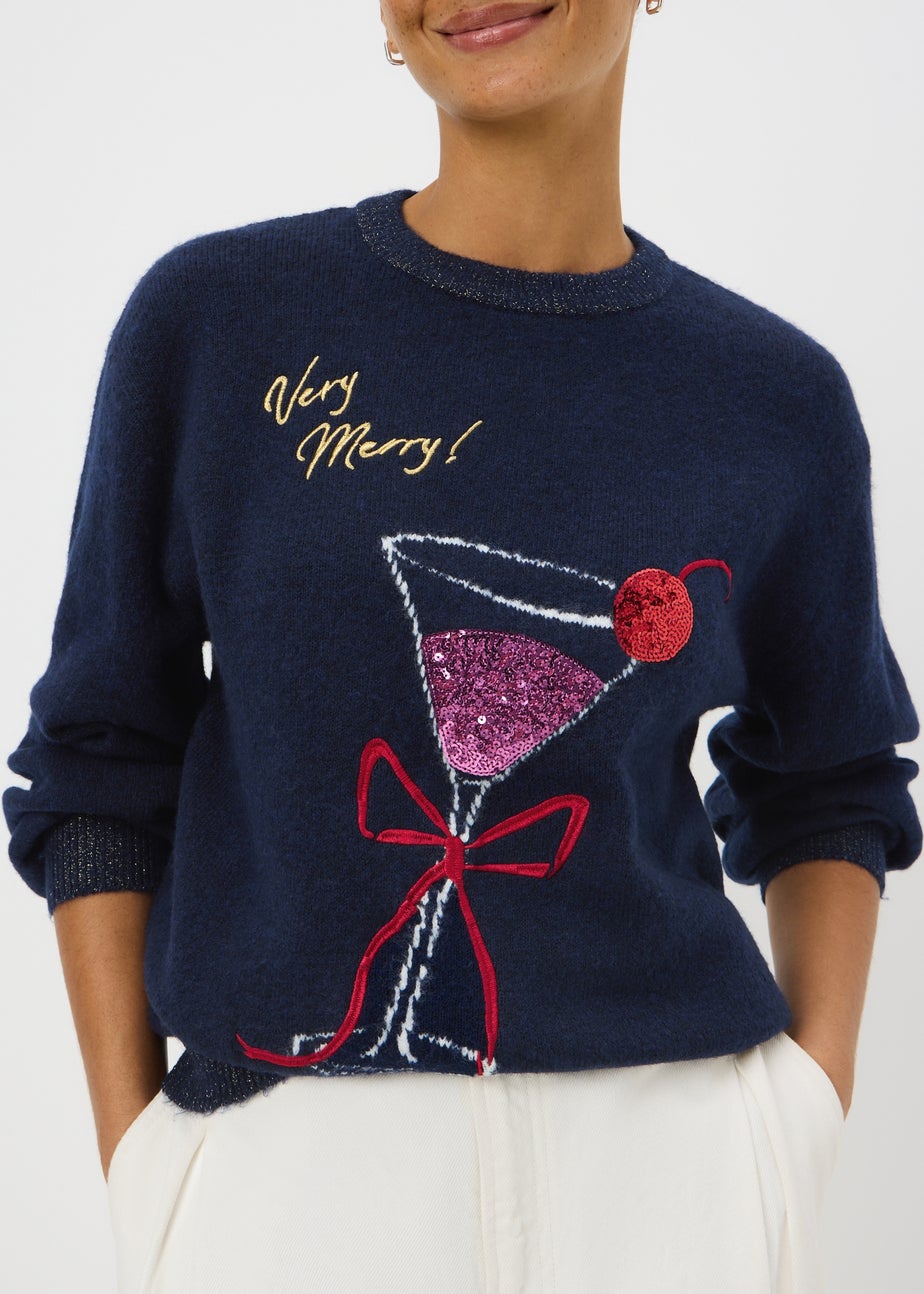 Navy Very Merry Cocktail Design Jumper