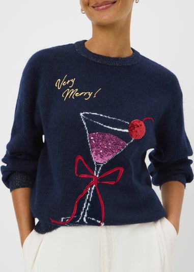 Navy Very Merry Cocktail Design Jumper