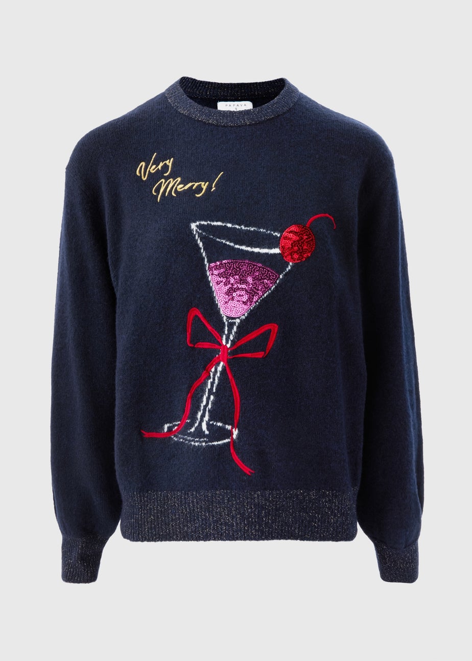 Navy Very Merry Cocktail Design Jumper
