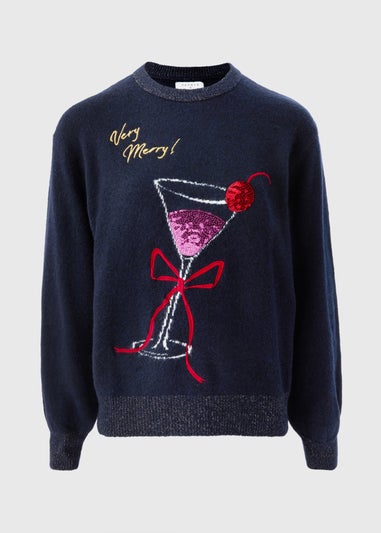 Navy Very Merry Cocktail Design Jumper