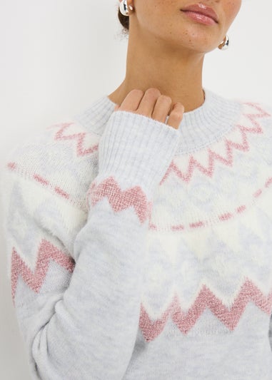 Grey Fairisle Fluffy Lurex Jumper