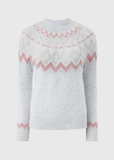 Grey Fairisle Fluffy Lurex Jumper