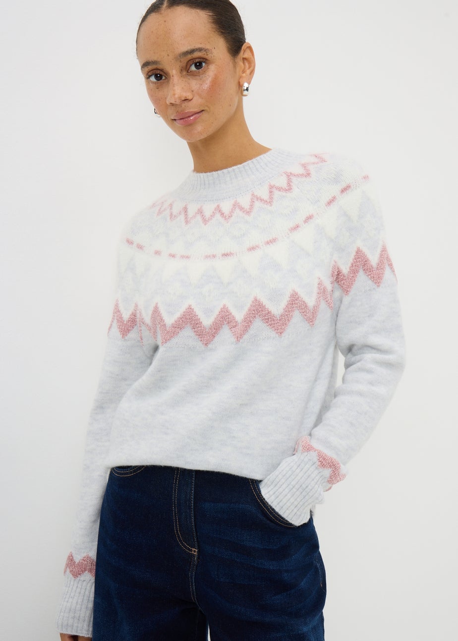 Grey Fairisle Fluffy Lurex Jumper