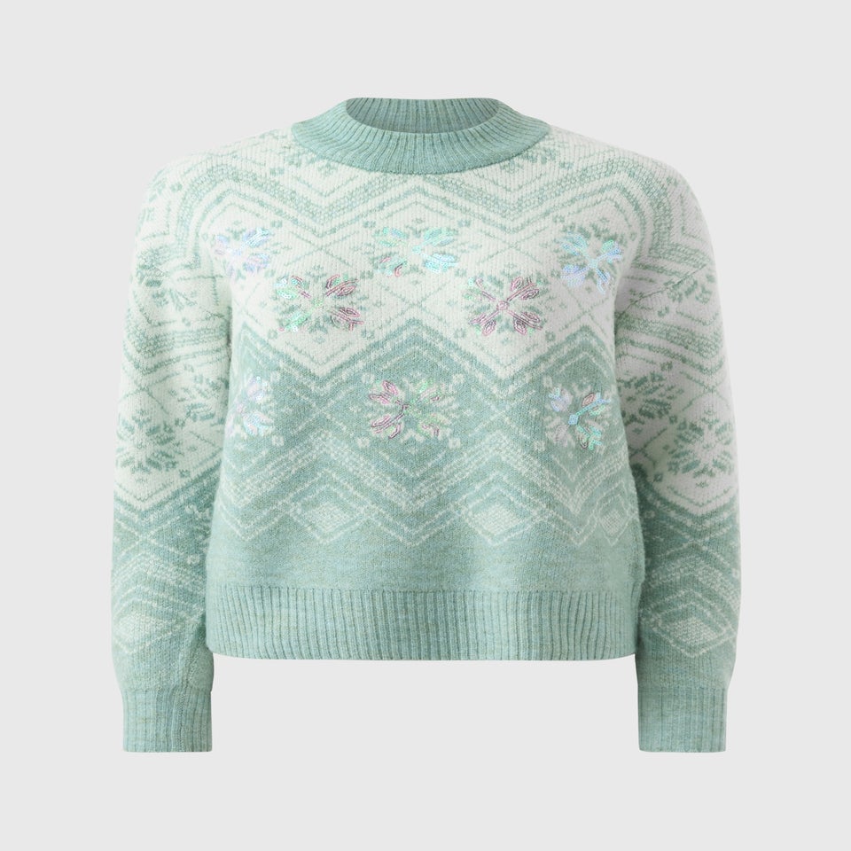 Green Embellished Fairisle Jumper