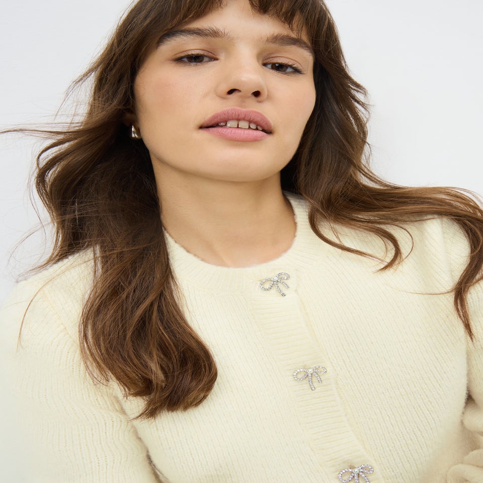 Cream Embellished Cardigan