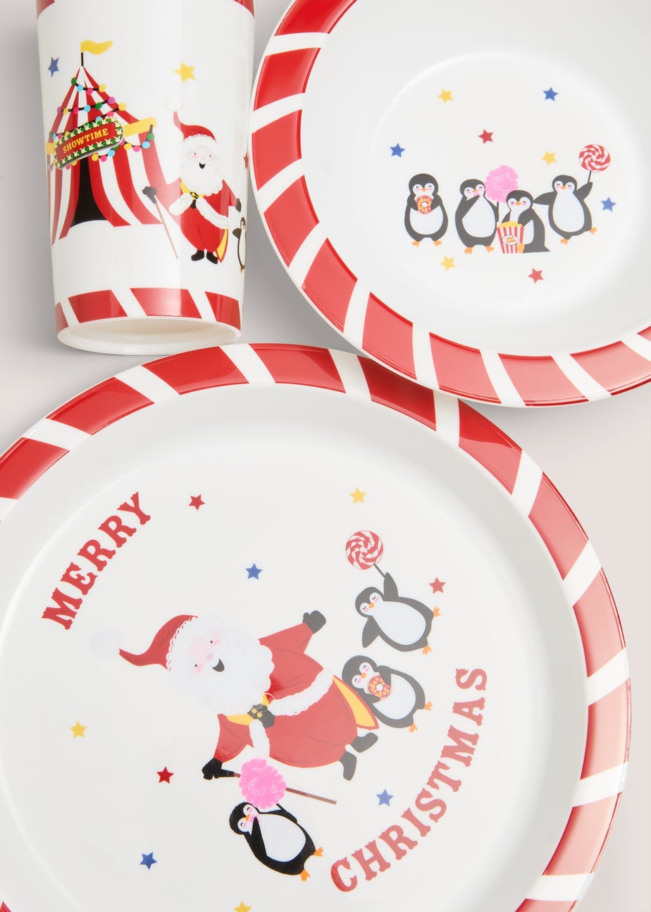 3 Piece Red Christmas Circus Dinner Set