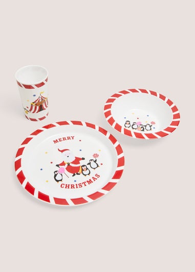 3 Piece Red Christmas Circus Dinner Set