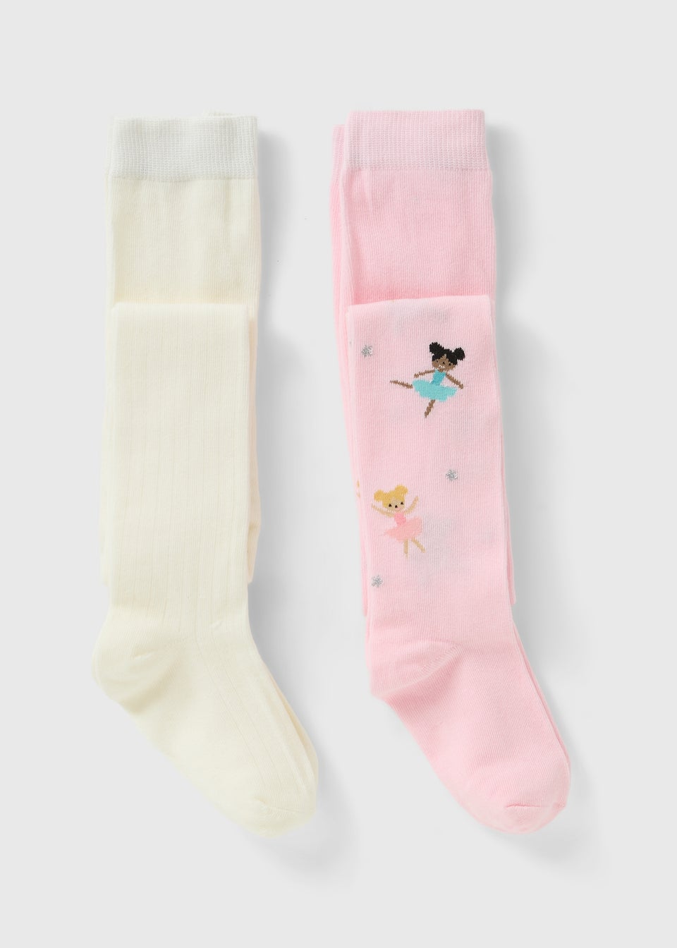 2 Pack Girls Pink & Cream Ballerina Tights (2-9yrs)