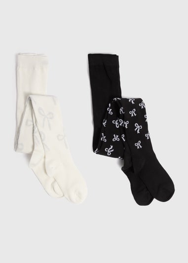 2 Pack Girls Black Mono Bow Tights (2-9yrs)