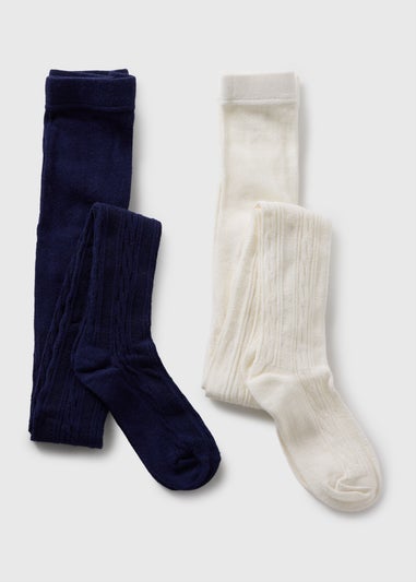 2 Pack Cream & Multicolour Cable Tights (2-9yrs)