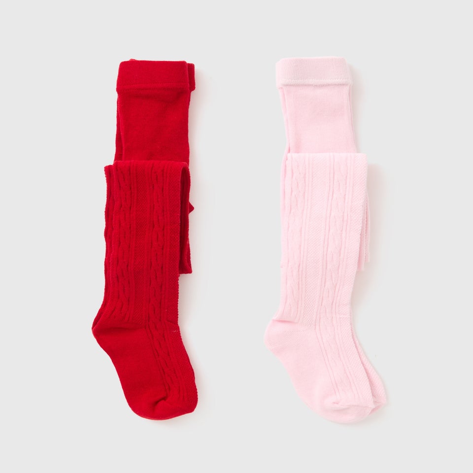 2 Pack Girls Red & Pink Tights (2-9yrs)