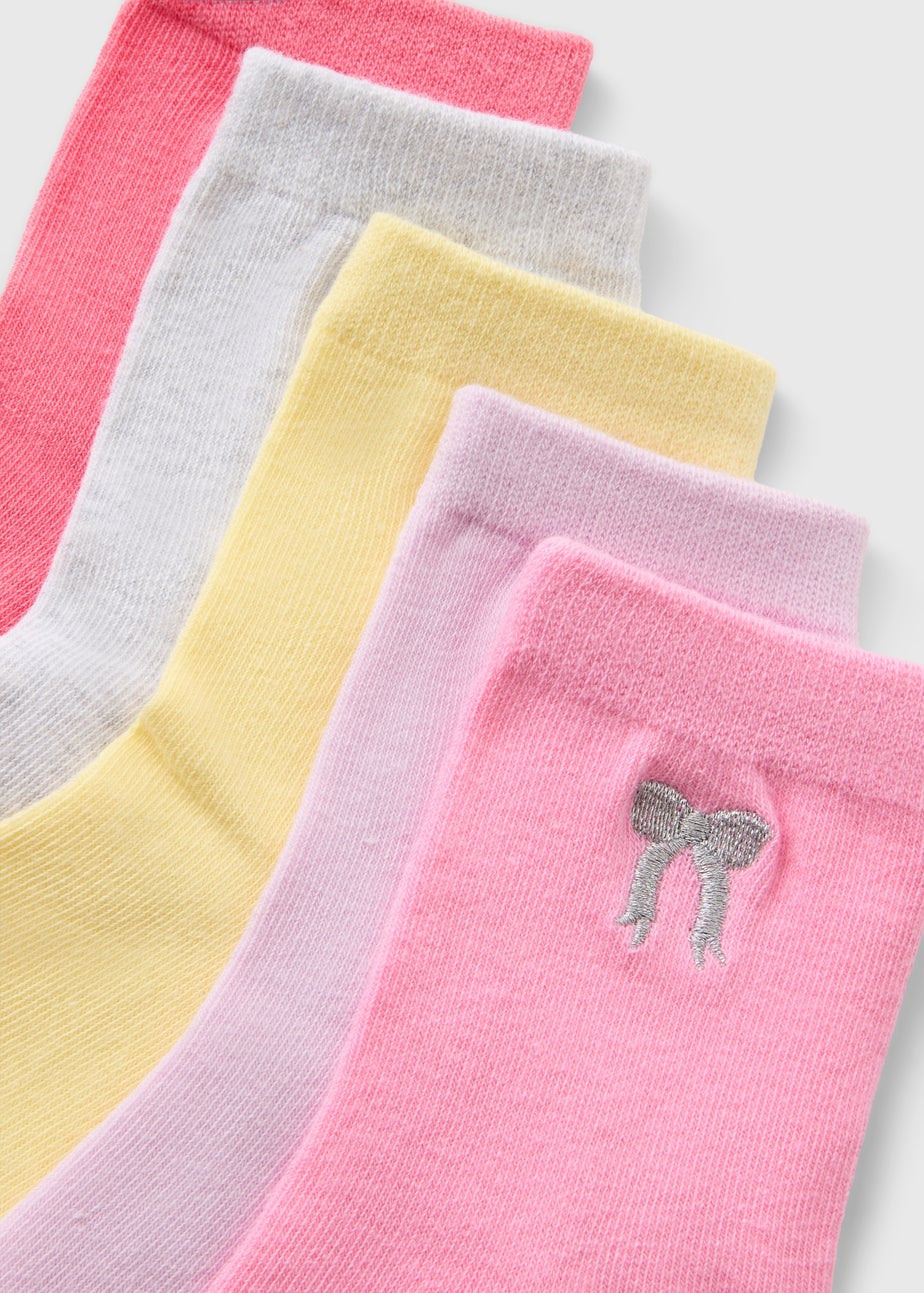 5 Pack Girls Multicolour Bow Embroidered Socks (Younger 6-Older 6.5)
