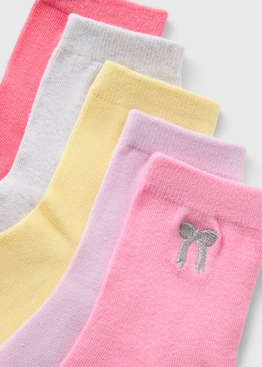 5 Pack Girls Multicolour Bow Embroidered Socks (Younger 6-Older 6.5)