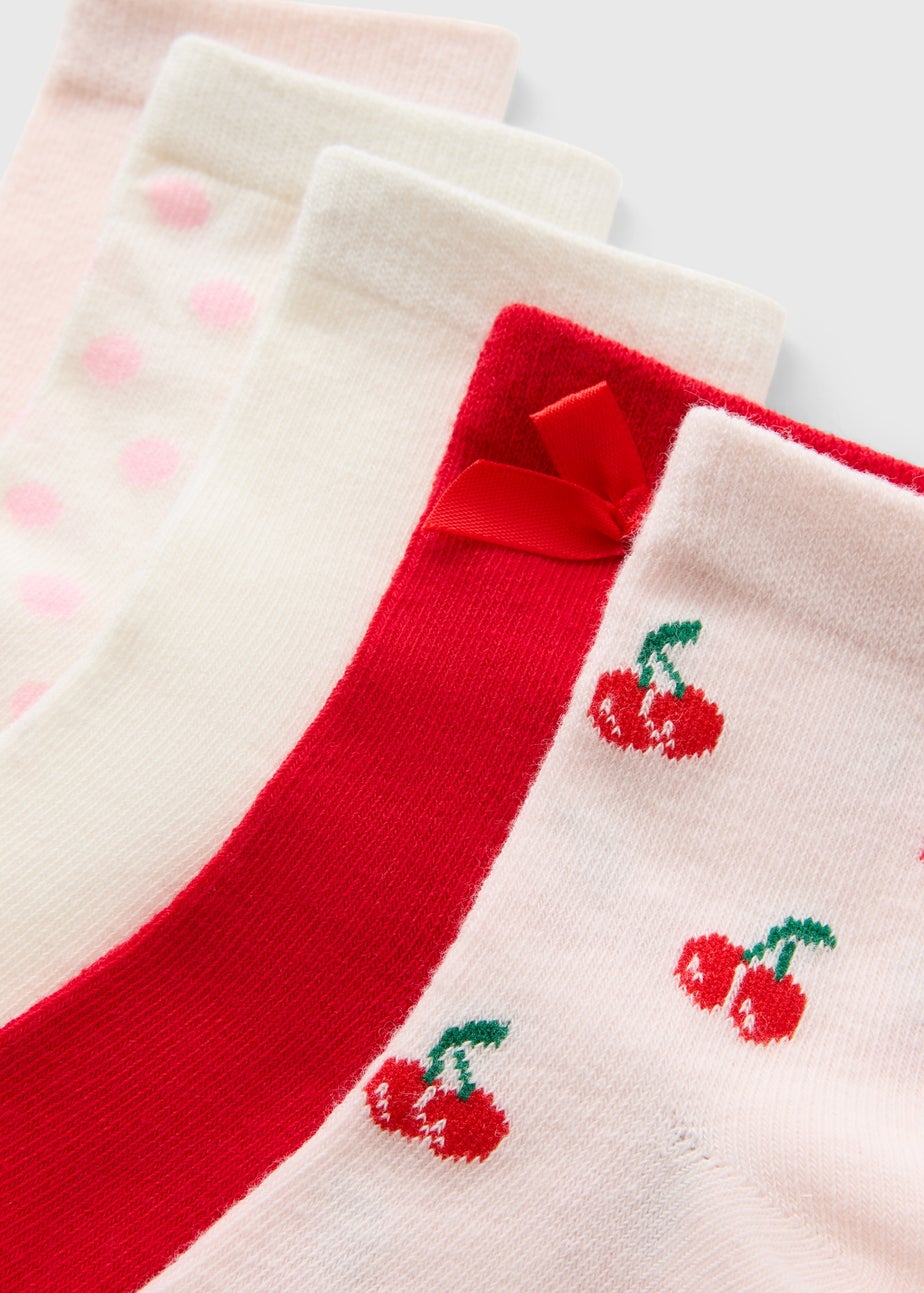 5 Pack Girls Red Cherry Socks (Younger 6-Older 6.5)