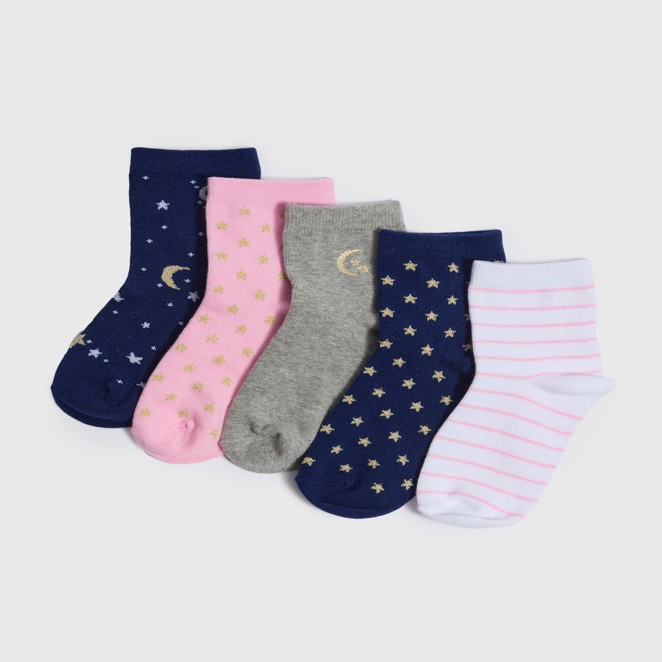 5 Pack Girls Multicolour Celestial Socks (Younger 6-Older 6.5)