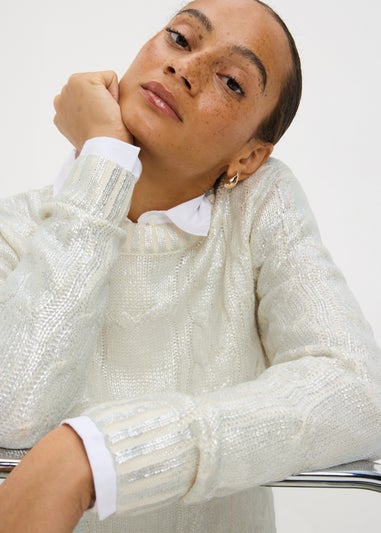 Cream Cable Foil Knit Jumper