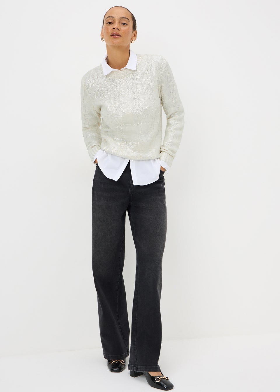 Cream Cable Foil Knit Jumper