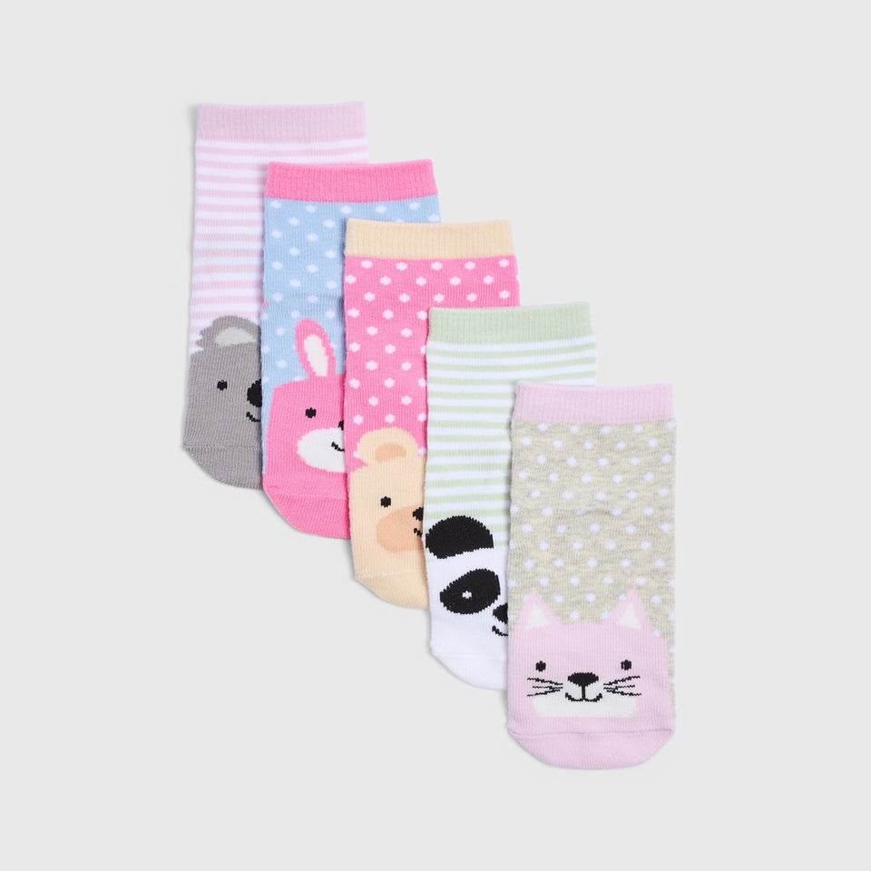 5 Pack Girls Animal Character Socks (Younger 6-Older 6.5)