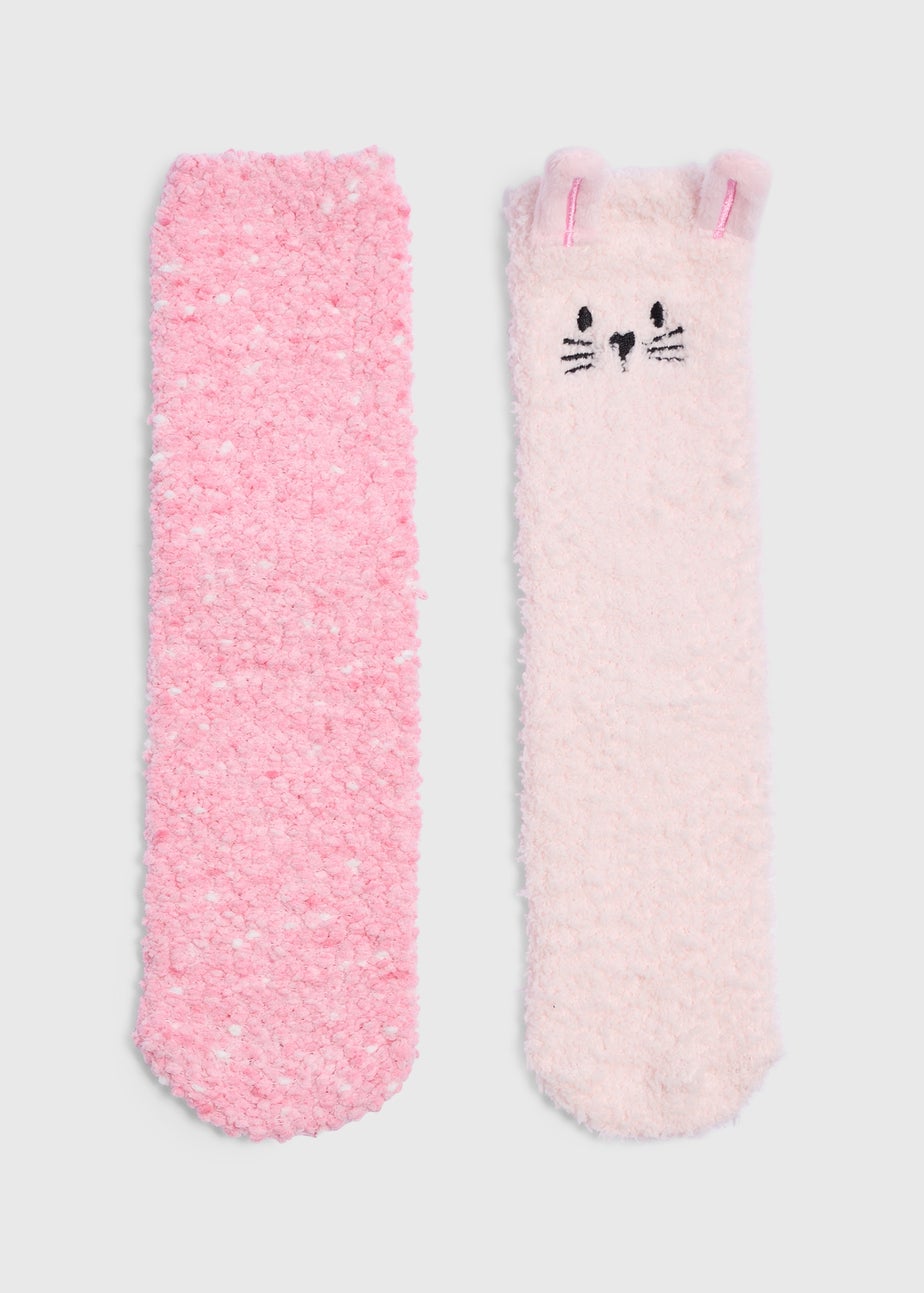 Girls 2 Pack Pink Fluffy Socks (Younger 9-Older 6.5)