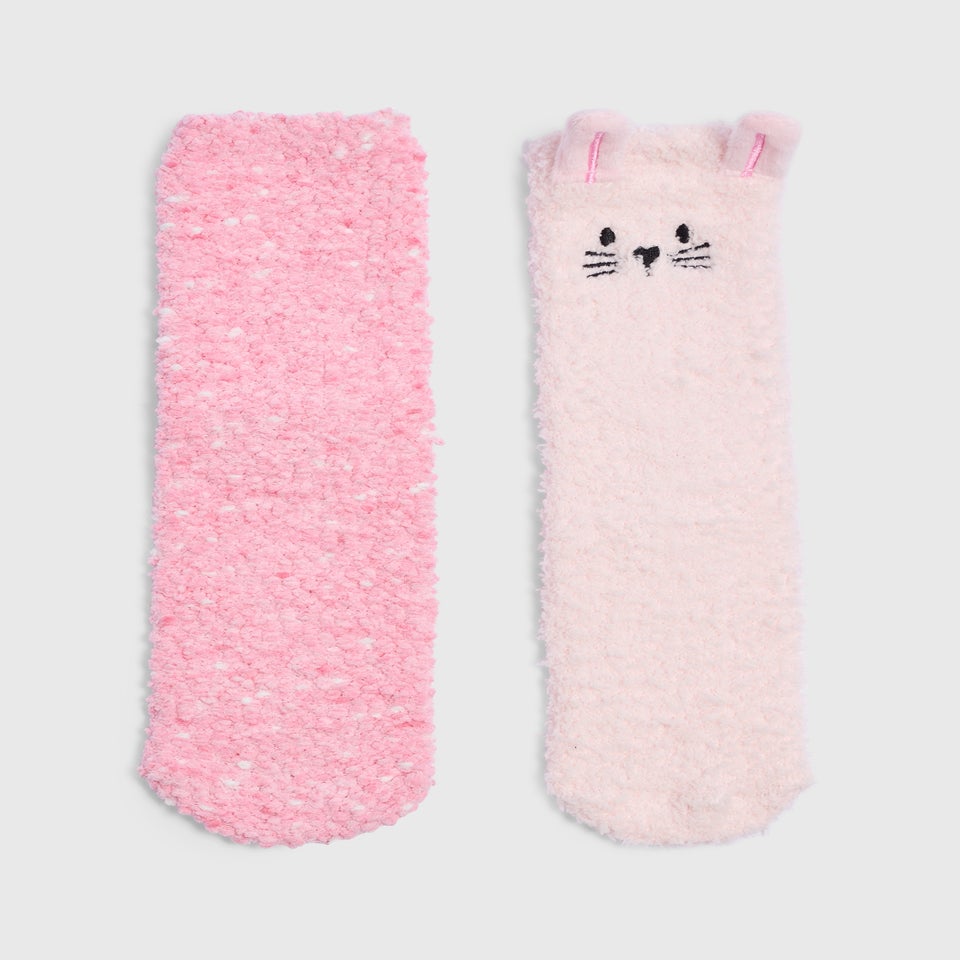 Girls 2 Pack Pink Fluffy Socks (Younger 9-Older 6.5)