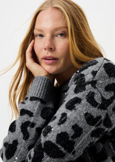 Grey Sequin Animal Print Jumper