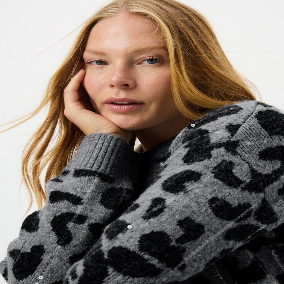 Grey Sequin Animal Print Jumper