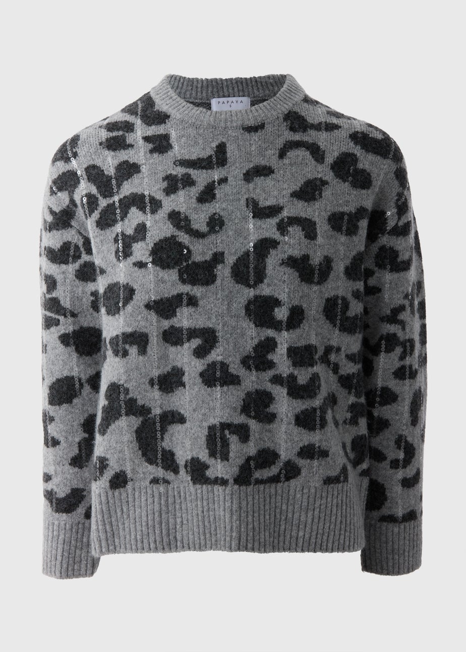Grey Sequin Animal Print Jumper