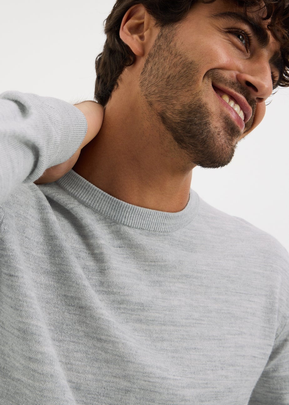 Grey Merino Wool Crew Jumper