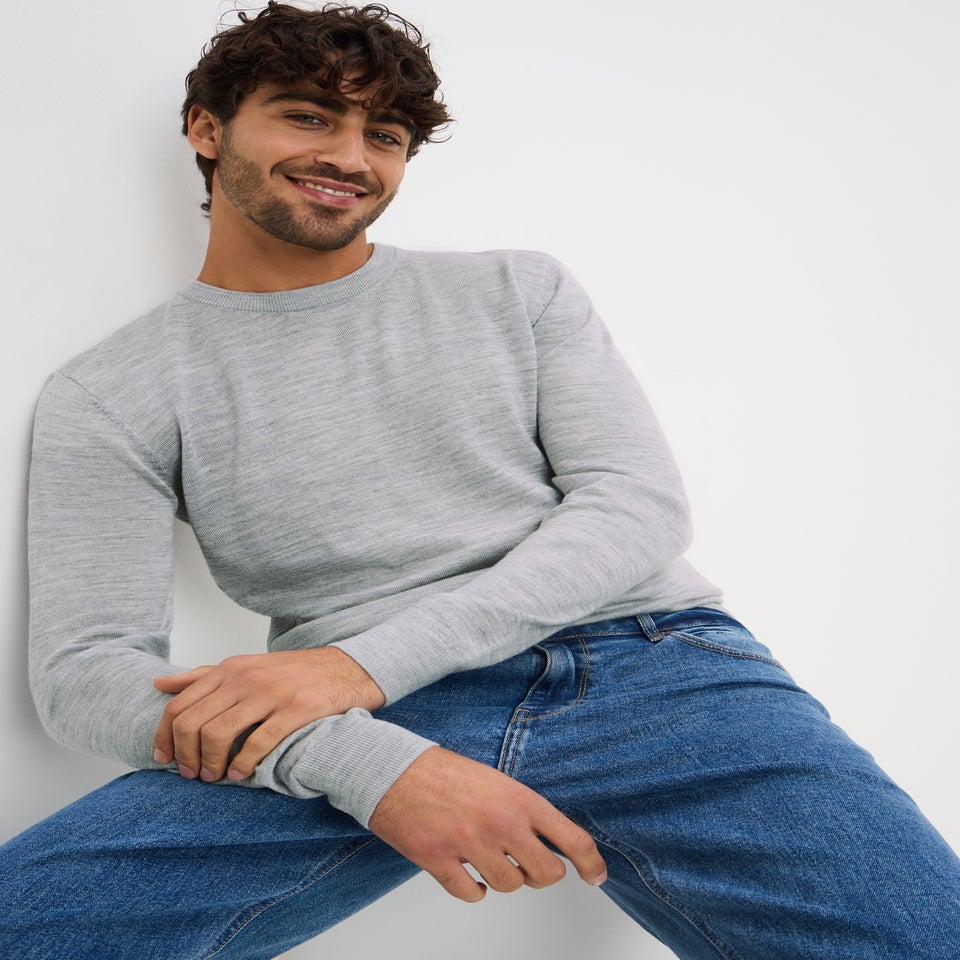 Grey Merino Wool Crew Jumper