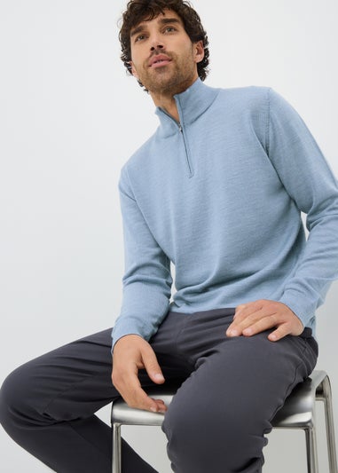 Light Blue Merino Wool 1/4 Zip Jumper