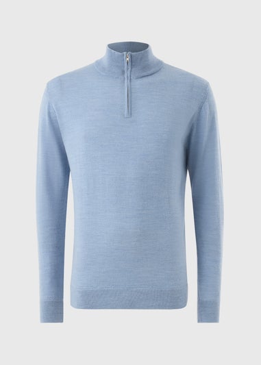 Light Blue Merino Wool 1/4 Zip Jumper