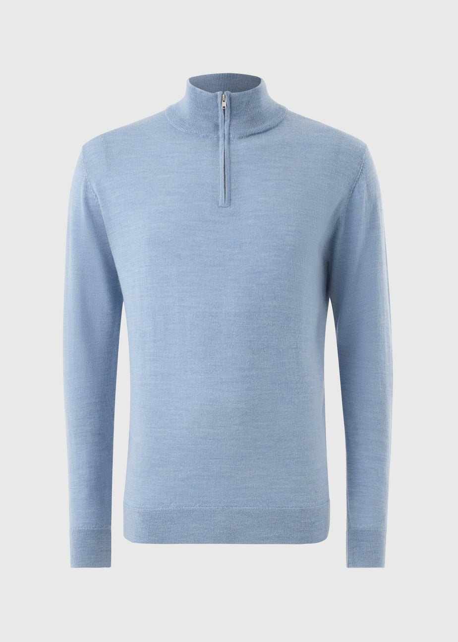 Light Blue Merino Wool 1/4 Zip Jumper