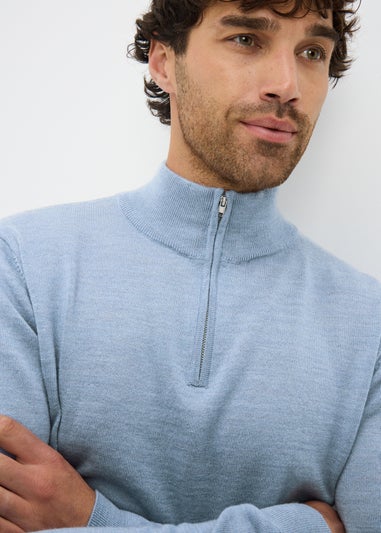 Light Blue Merino Wool 1/4 Zip Jumper