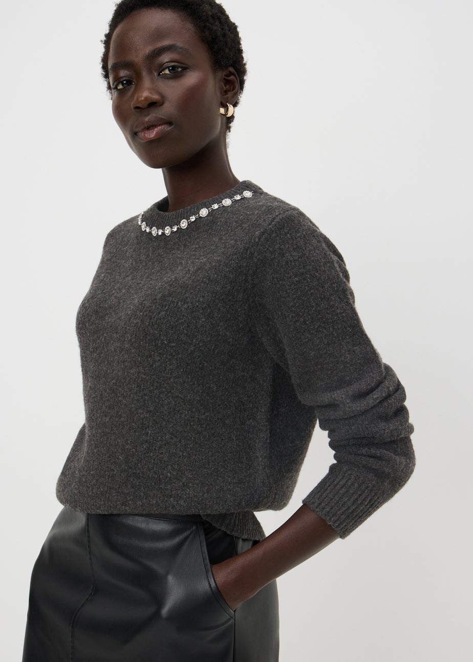 Charcoal Grey Jewel Neck Jumper